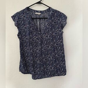 Rose & Thyme M Floral Print Short Sleeve Rayon Blouse